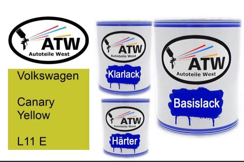 Volkswagen, Canary Yellow, L11 E: 1L Lackdose + 1L Klarlack + 500ml Härter - Set, von ATW Autoteile West.